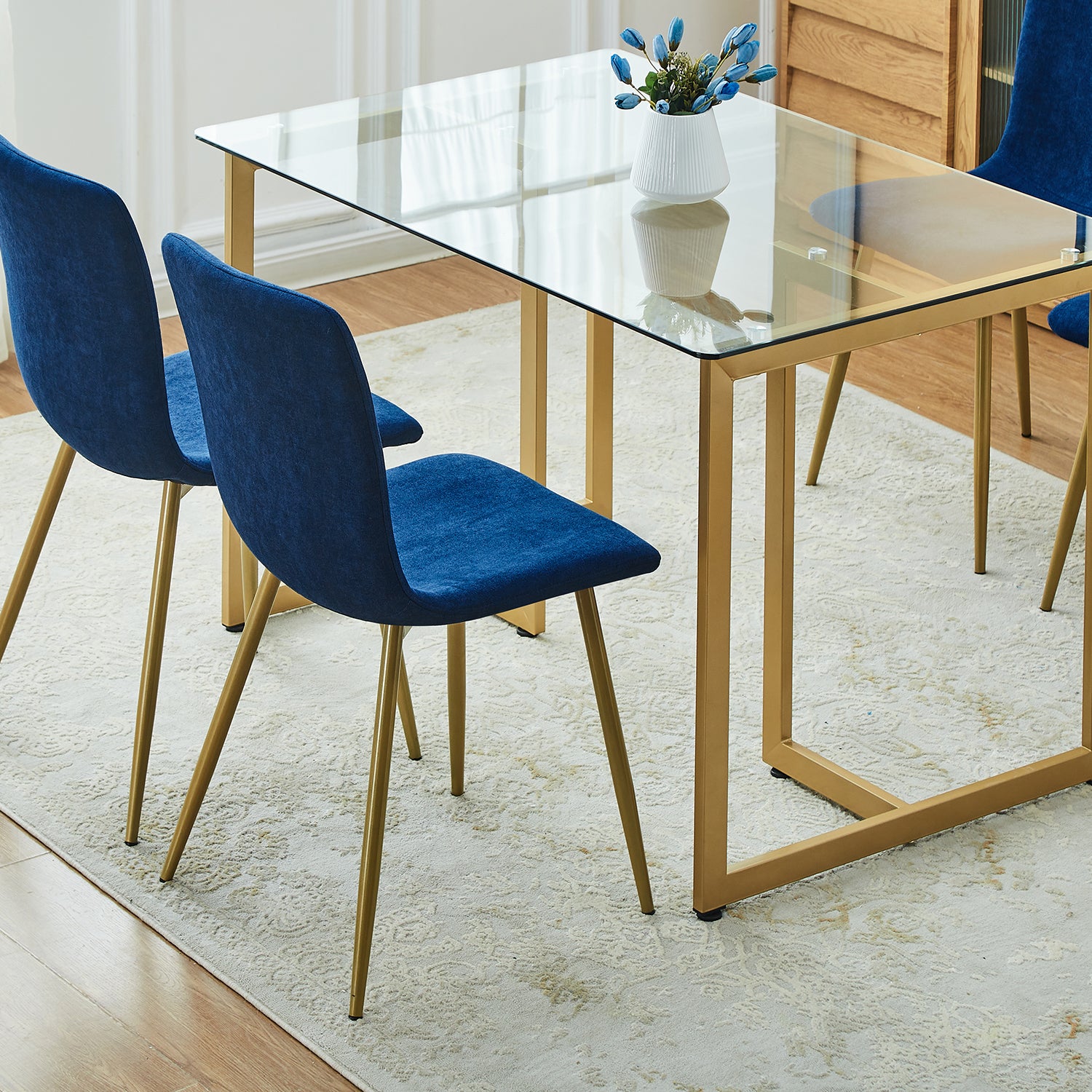 Scargill Modren Dining Chairs Set of 4,with Fabric Seat & Back with Golden Legs for Dining Room-HOMY CASA